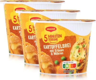 Produktbild von Maggi 5 Minuten Terrine Kartoffelbrei mit Erbsen & Möhren 43g (3er Pack)