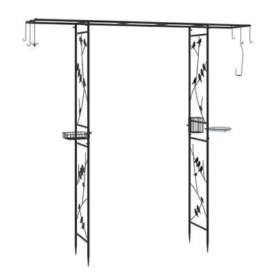 Produktbild von COSTWAY 212x40x213 cm Vogelfutterstation mit Wasserschale, Tablett, Hängeset&Rosenbogen, Vögel Futterspender, Metallbogen für Vögel, Wildvögel Schwarz