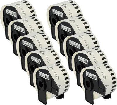 Produktbild von vhbw 10x Rolle mit Halter 50mm x 30,48m (1 Etikette) kompatibel mit Brother PT QL-800, QL-710WSP, QL-720, QL720NW Drucker - Premium Weiß