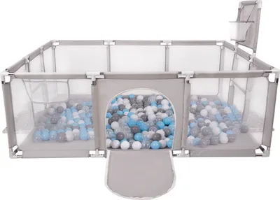 Produktbild von Selonis laufstall baby großer spielplatz mit 100 bälle bälle laufgitter für kinder, grau: grau/weiß/transparent/babyblue