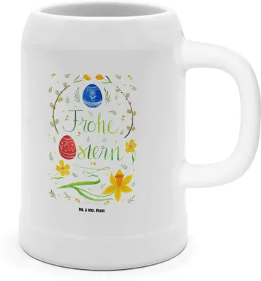 Produktbild von Mr. & Mrs. Panda Bier Seidel Ostern Frohe Ostern - Weiß - Geschenk, Krug, Bemalte Ostereier, Osterblume, Steinkrug, Ostergrüße, Steingutkrug, Osterei, Humpen, Osternest
