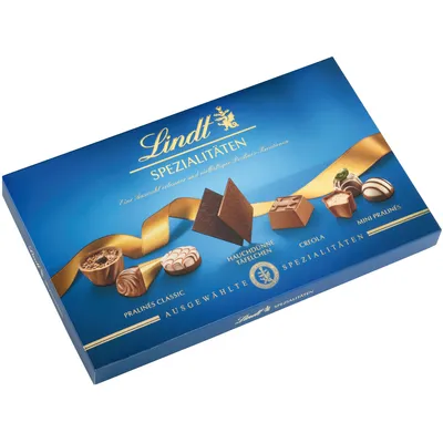 Produktbild von Lindt Hauchdünne Täfelchen köstliche Vollmilchschokolade Vielfalt 250g