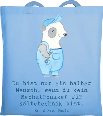 Produktbild von Mr. & Mrs. Panda Shopping Tasche Mechatroniker für Kältetechnik Herz - Sky Blue - Geschenk, Spruch, Tote Bag, Gesellenprüfung, Lustig, Schultasche, canvas, Witzig