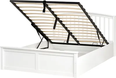 Produktbild von BELIANI Bett Weiß Kiefernholz mit Bettkasten Lattenrost 140x200 cm Hochklappbar Hohes Kopfteil Skandi-Stil Schlafzimmer Doppelbett Holzbett