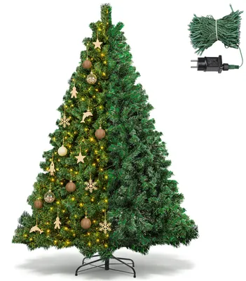 Zdjęcie produktu dla Sztuczne drzewko świąteczne ISOISL, 150 cm, z 200 ciepłobiałymi diodami LED, 550 ozdobami, wykonane z materiału przypominającego jodłę, z metalową podstawą, idealne do salonu