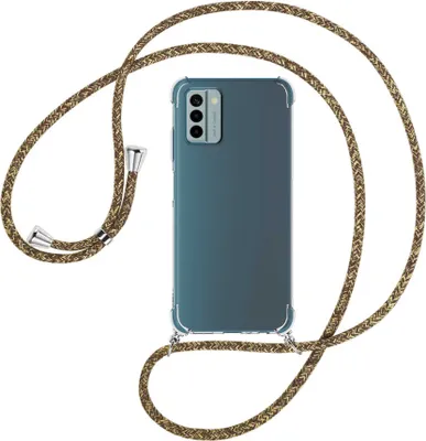 Produktbild von Handykette Backcover-Schutzhülle mit Band (Metall silberfarben) für Nokia G22 (6.5'') - braun+beige