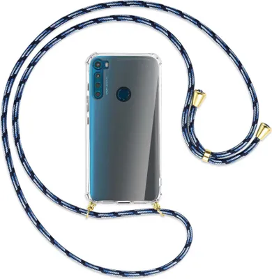 Produktbild von Handykette Backcover-Schutzhülle mit Band (Metall goldfarben) für Motorola One Fusion Plus - Blautöne