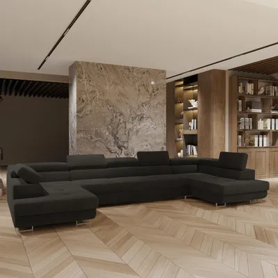 Produktbild von Masseno Ecksofa ISOLANO mit Schlaffunktion U-Form, Sofa mit Bettkasten, Wohnzimmersofa, Couch, Soffa, Bettsofa, Couchgarnitur- Schwarz, MONOLITH 95