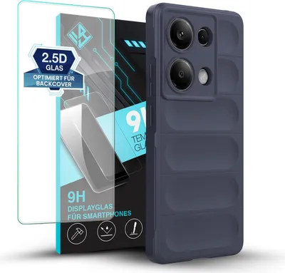Produktbild von Handy Hülle für Xiaomi Redmi Note 13 Pro mit 9H Displayglas Displayschutz Plus Grip Case Cover Schutzhülle Softgrip Farbe: Dunkelblau