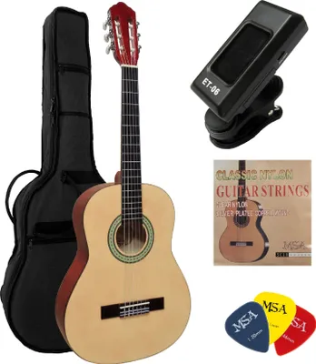 Produktbild von MSA Konzertgitarrenset - 3/4 Junior Gitarre Natur Matt im Set - Tasche Saiten Pleks Stimmgerät - MI3/4