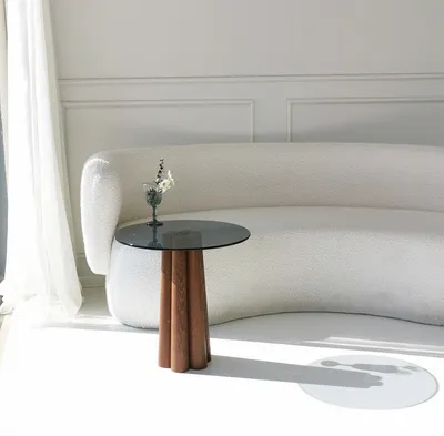Zdjęcie produktu dla Skye Decor, Thales - Walnut, Dark Grey, stolik kawowy, 100% szkło hartowane, orzech, 50 x 50 x 50 cm