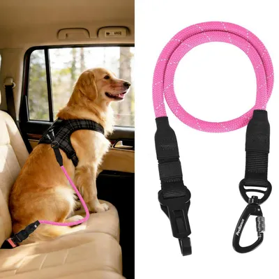 Productafbeelding van Autogordel voor honden, veiligheidsgordel voor auto, tuig met karabijnhaak, roze