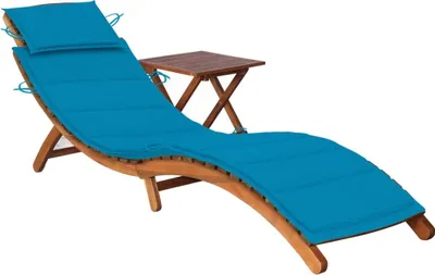 Image de Chaise longue de jardin avec table et coussin Bois d'acacia