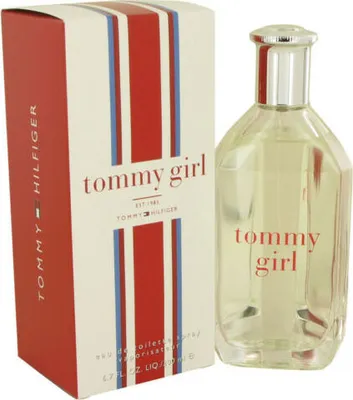 A bottle of Tommy Girl perfume and its packaging are displayed against a white background.
