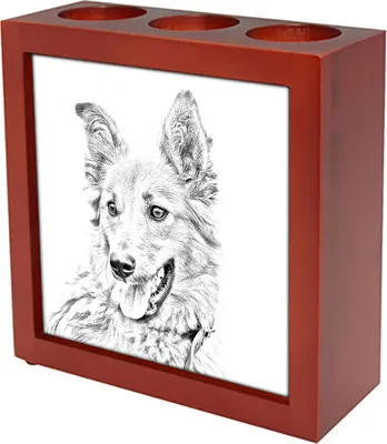 Produktbild von Baskischer Schäferhund, Pastor Vasco - Stifthalter mit Hund, Schreibtischorganizer mit Aufdruck, personalisierte Schreibtischdekoration der Marke Art-Dog
