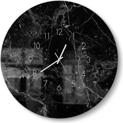Produktbild von DEQORI Glasuhr Ø50 cm Zahlen 'Marmorplatte nah' Wanduhr Glas Uhr Design leise