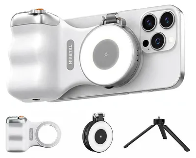 Produktbild von Smartphone Kamera Griff und RGB Magnetische Selfie-Licht, Magsafe Kameragriff mit Bluetooth-Fernbedienung Abnehmbarer USB-C-Aufladung, Für iPhone