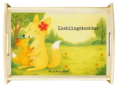 Produktbild von Mr. & Mrs. Panda Tablett Fuchs Mama Design - Weiß - Geschenk, holz serviertablett, Muttertag, Tochter, Bett-Tablett, aus, Schoß, küchentablett, Umarmen, Mutter