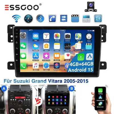 Produktbild von Autoradio 9 Zoll Android 15 für Suzuki Grand Vitara 2005-2015 GPS Navi Touchscreen 4GB RAM 64GB Speicher mit Apple CarPlay Android Auto Bluetooth