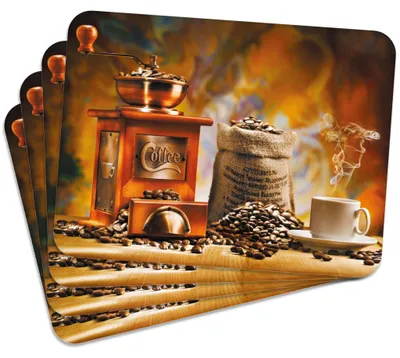 Produktbild von MG Design Set aus 4 Kork-Platzsets - Coffee 3 - 30 x 40 cm - hitzebeständig & abwischbar, mit Korkrückseite