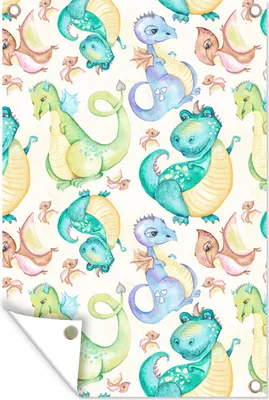 Produktbild von MuchoWow® 60x90 cm Outdoor-Poster Gartendeko Sichtschutz Garten Poster für den Garten  Dinosaurier - Aquarell - Kinder - Jungen - Mädchen - Kinder