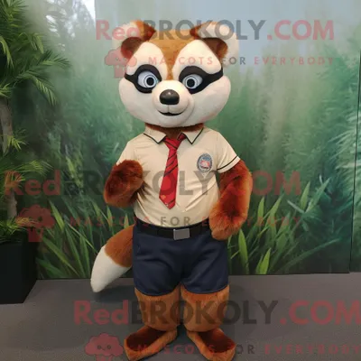 Produktbild von Maskottchen REDBROKOLY eines hellbraunen Roten Pandas mit Henley-Hemd und Krawattennadeln