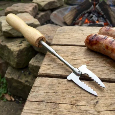 Produktbild von Großer Grillspieß Grillbesteck für Lagerfeuer, Teleskop-Spieß ausziehbar 80 cm