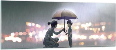 Produktbild von Bilder auf glas - Einteilig - Manga Regenschirm Hilfe - 140x50cm - Glasbilder - Wandbilder - Bilder - zum Aufhängen bereit - Wanddekoration aus Glas - Glas Bilder - Wandbild auf Glas - GAB140x50-4741