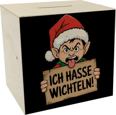 Produktbild von Weihnachtswichtel Ich hasse Wichteln Spardose aus Holz