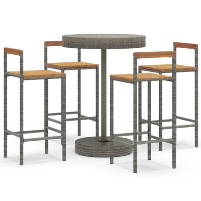 Produktbild von vidaXL 5-tlg. Gartenbar-Set Grau Poly Rattan & Massivholz Akazie