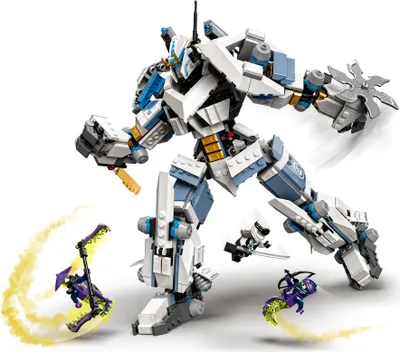 Produktbild von LEGO 71738 NINJAGO Legacy Zanes Titan-Mech, Ninja-Spielzeug zum Bauen mit 4 Minifiguren, darunter Jay als goldene Figur und 2 Geisterkämpfer, bewegliche Actionfigur