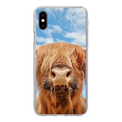 Produktbild von MuchoWow® Handyhülle Schutzhülle Hülle für iPhone Xs Schottischer Highlander - Wolke - Tiere Silikon Softcase Handy Hülle - Handytasche