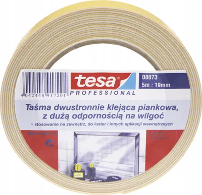Imagen del producto de Cinta adhesiva de doble cara para espejos y vidrio, espuma blanca, 5 m x 19 mm