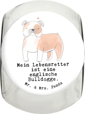 Produktbild von Mr. & Mrs. Panda Dose Englische Bulldogge Lebensretter L 870ml - Weiß - Geschenk, Aufbewahrungsdose, Vorratsbehälter, Keksdose, Glasdose, schraubglas
