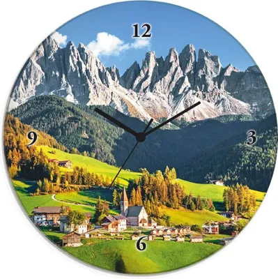 Produktbild von ARTland Glas Wanduhr Quarzuhr - schwarzer Zeiger Alpen Berge Santa Maddalena Größe: 30x30 cm