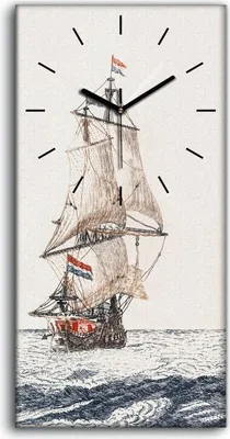 Produktbild von Wandbild Leinwand Bilder mit Uhr 30x60 Gemälde Ozean Meere Wellen Schiffe Kunst - schwarze Hände