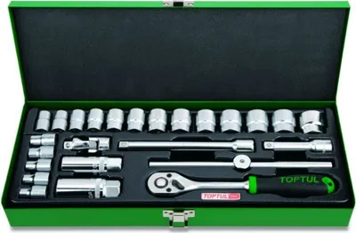 Produktbild von TOPTUL Steckschlüsselsatz GCAD2502 Chrom-Vanadium-Stahl Metallcontainer 3kg