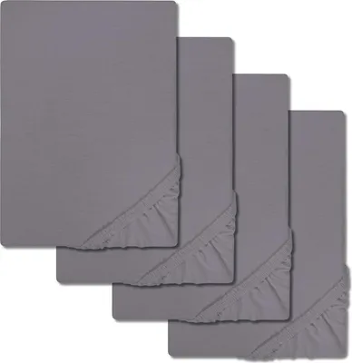 Immagine prodotto di 4 lenzuola elasticizzate in cotone Jersey, colore taupe scuro, dimensioni 90 x 190 cm e 100 x 200 cm