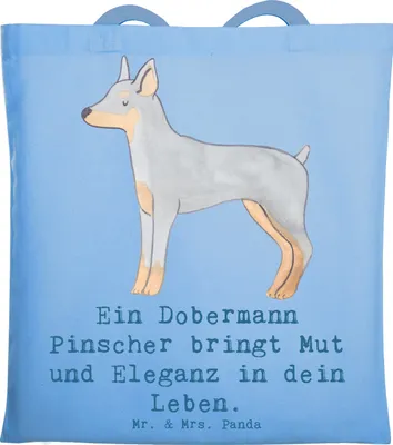 Produktbild von Mr. & Mrs. Panda Jutebeutel Dobermann Pinscher - Sky Blue - Geschenk, Hundetraining, Hunderassen Pflege, Shopping Tasche, Tote Bag, Hundeliebhaber, Loyalität, Wachhund