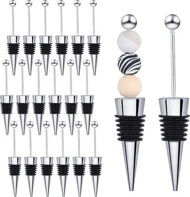 Produktbild von Famanu Weinflaschenstopper Set - 18 Stück mit Perlen - Silber
