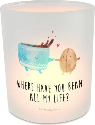 Produktbild von Mr. & Mrs. Panda Glas Teelichthalter Kaffee Bohne - Transparent - Geschenk, Windlicht, Genuss, aus, Glück, Lustige Sprüche, Zufriedenheit, Kaffeebohne, Garten