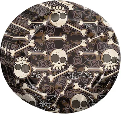 Obrázok produktu pre Sada 8 Halloweenových tanierov s motívom kostí, priemer 23 cm