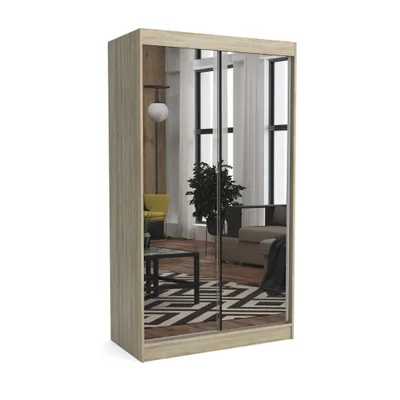 Produktbild von Brent - Kleiderschrank Schiebetüren DAVE, Schlafzimmerschrank mit 1 Kleiderstange und Einlegeböden für Kleidung, 100x215x60 cm, Sonoma Eiche