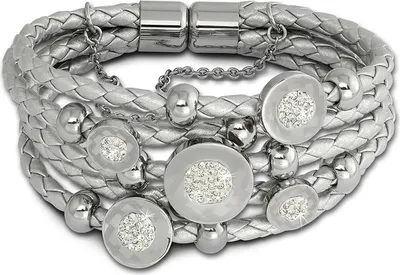 Image de Amello cuir acier inoxydable bracelet zirconium cercles femmes argent gris blanc LAQ013J9