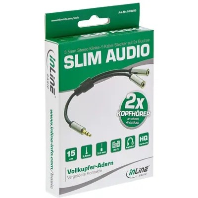 Produktbild von InLine S-99250, 3.5mm, Männlich, 2 x 3.5mm, Weiblich, 0,15 m, Schwarz, Silber
