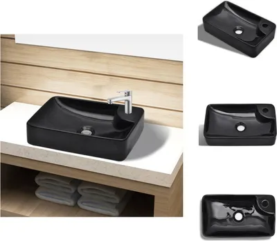 Produktbild von Keramik Waschbecken mit Hahnloch schwarz - Badezimmer-Waschbecken