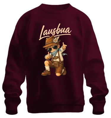 Immagine prodotto di Lausbua: T-shirt o felpa da uomo, stile tradizionale bavarese, con motivo "lederhose", "Bayern" e "Wiesn", colore bordeaux, taglia XL