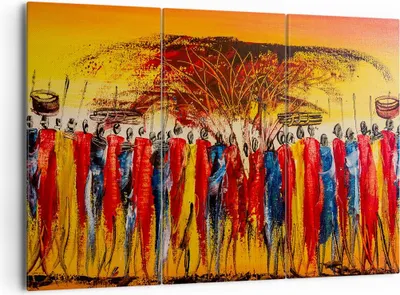 Produktbild von Bild auf Leinwand - Leinwandbild - Afrika Stamm - 165x110cm - Wand Bild - Wanddeko - Wandbilder - Leinwanddruck - Bilder - Kunstdruck - Wanddekoration - Leinwand bilder - Wandkunst - CE165x110-3752
