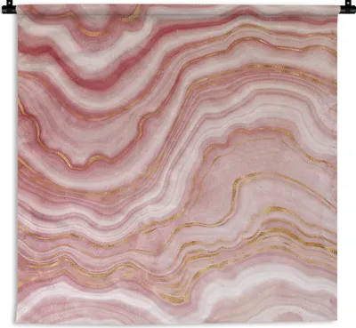 Produktbild von MuchoWow® Wandteppich Wandbehang Marmor - Rot - Golden 60x60 cm Tapisserie Dekoration Wandtuch - Dekorationen - Wand Decke