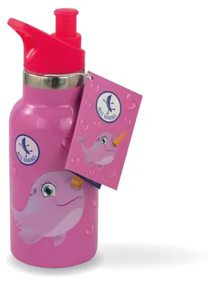 Immagine prodotto di Blue Bananas Kids, borraccia a forma di narvalo, a doppia parete, lucida, in acciaio inossidabile, capacità 350 ml